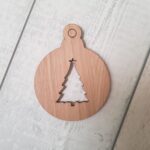 3mm OAK VENEER Pack of  5 cut out baubles (choose from designs)