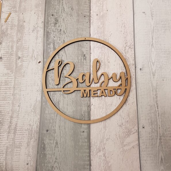 6mm mdf Double Line Name Hoop (Swirly Font)