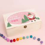 Personalised Rectangular Printed Christmas Eve Box – Happy Santa Pink