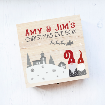 Personalised Square Printed Christmas Eve Box Design - Gnome Couple