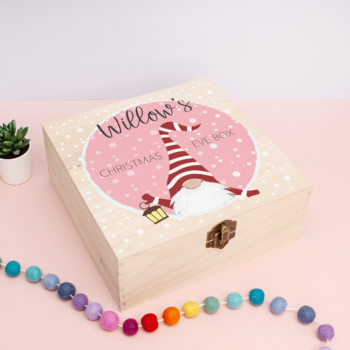 Personalised Square Printed Christmas Eve Box Design - Gnome Pink