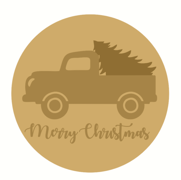 3mm mdf Merry Christmas Layered Circle with Truck and Tree