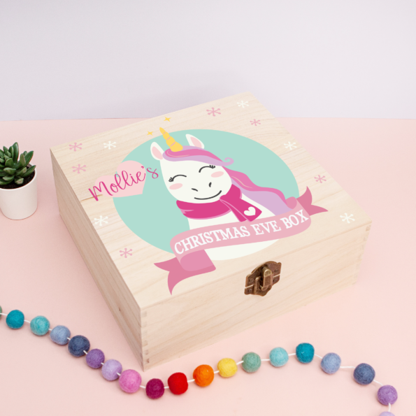 Personalised Square Printed Christmas Eve Box Design - Unicorn