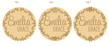 3mm mdf Circular Plaque with Wreath and 2 names