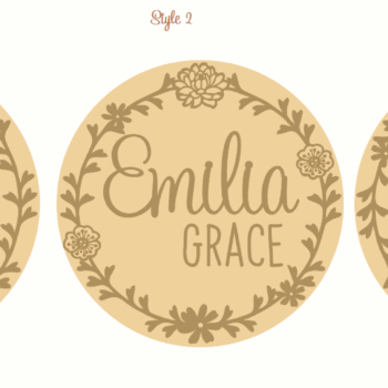 3mm mdf Circular Plaque with Wreath and 2 names