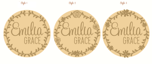3mm mdf Circular Plaque with Wreath and 2 names