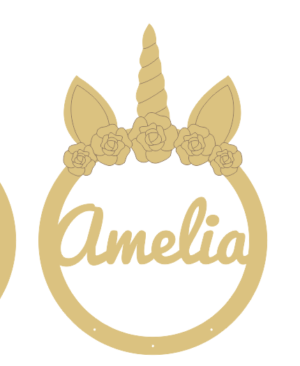 3mm mdf Personalised Unicorn Hoop (with 5 flowers)