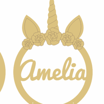 3mm mdf Personalised Unicorn Hoop (with 5 flowers)