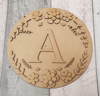 3MM MDF Circle Initial Layered Floral Plaque