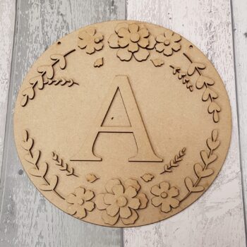 3MM MDF Circle Initial Layered Floral Plaque