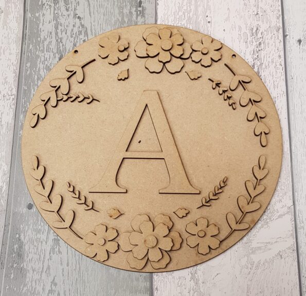 3MM MDF Circle Initial Layered Floral Plaque