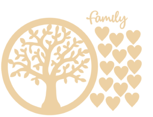 3mm MDF Circle of Life Family Tree with hearts and Family word.