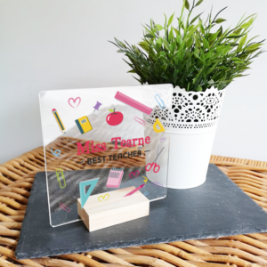 Personalised Acrylic - Teacher Sign with Pens and Oak Stand