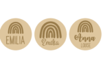 4mm OAK VENEER Circle and 4mm name and rainbow