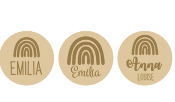 4mm OAK VENEER Circle and 4mm name and rainbow