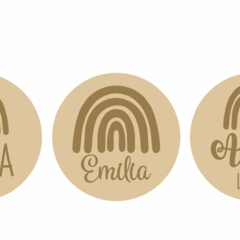 4mm OAK VENEER Circle and 4mm name and rainbow