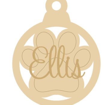 3mm mdf Initial Full Paw Bauble with stick on name