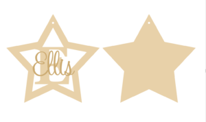 3mm mdf Initial Star Bauble with stick on name