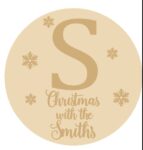 3mm mdf Circle with Initial and Snowflakes and Christmas at the