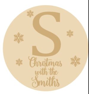 3mm mdf Circle with Initial and Snowflakes and Christmas at the