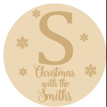 3mm mdf Circle with Initial and Snowflakes and Christmas at the