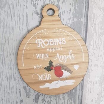 4mm Oak Veneer Printed Bauble - Robins Appear