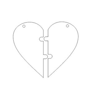 3mm Acrylic 2 Piece Heart Jigsaw Keyring set (pack of 5)