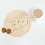 Printed Round Wooden Tea and Biscuits Tray - Engraved Look