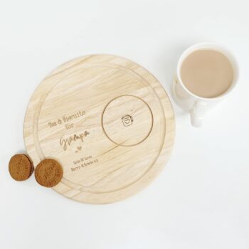 Printed Round Wooden Tea and Biscuits Tray - Engraved Look