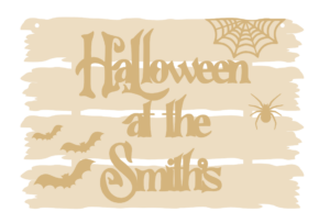 3mm Driftwood Halloween At The Sign with stick on bats, spider and cobweb