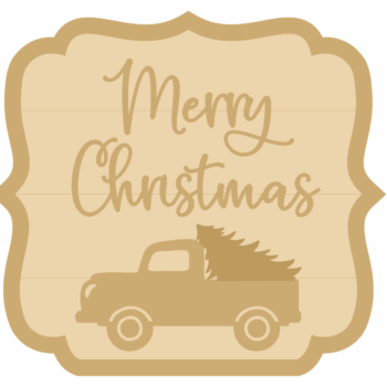 3MM MDF Layered Plaque - Merry Christmas and Truck in Fancy Shape Plaque