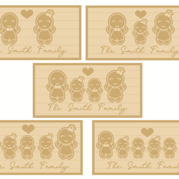 3mm mdf Personalised Rectangular Layered Family Gingerbread Plaque
