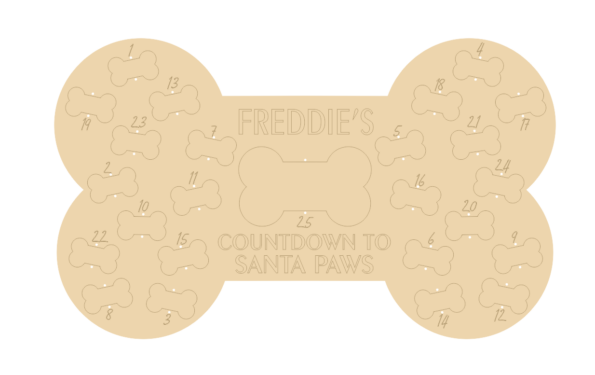4mm Personalised Oak Veneer Bone Shape Dog Advent Calendar (etched)