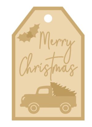 3MM MDF Layered Tag - Merry Christmas with Truck and Tree