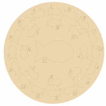 4mm Oak Veneer Circular Fish Advent Calendar (etched numbers)