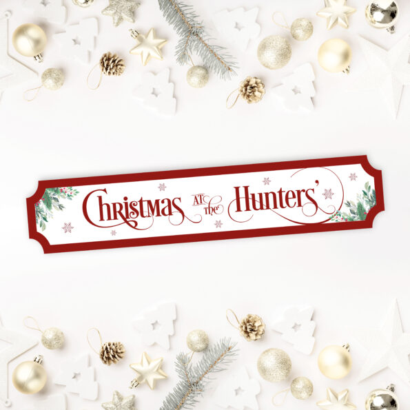 Printed Christmas Street Sign - Red Text and Holly