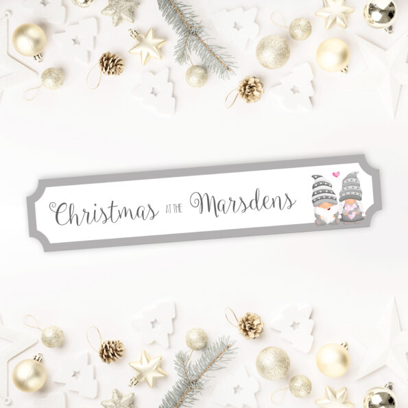 Printed Christmas Street Sign - Grey or Red and Pink Gnomes/Gonks
