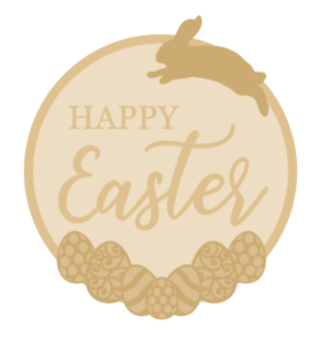3MM MDF Layered Circle Plaque - Happy Easter with eggs and bunny