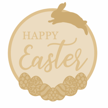 3MM MDF Layered Circle Plaque - Happy Easter with eggs and bunny