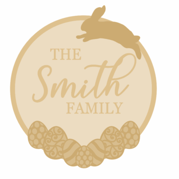 3MM MDF Personalised Layered Easter Circle with layered eggs and rabbit