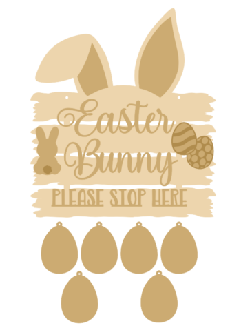 3mm Driftwood Easter Bunny Please Stop Here with 6 hanging eggs
