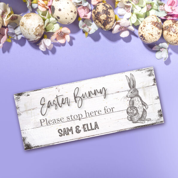 Printed RUSTIC Rectangular Signs - Easter Bunny please stop here for