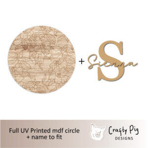 Printed Pale Wood Engraved Effect Circle with Letter and Name