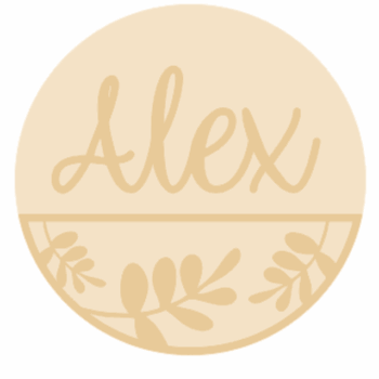 3mm mdf half layered circle with name/word - Rowan Leaf Pattern