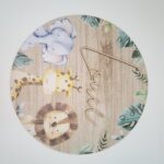 Printed Jungle Animals & Wood Effect Circle with Name
