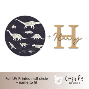 Printed Dinosaur Circle with Letter and Name