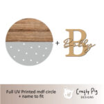 Printed Half Wood Effect and Grey with Stars Circle with Letter and Name