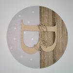 Printed Half Wood Effect and Grey with Stars Circle with Letter and Name