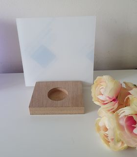 Oak Veneer Single Perspex Candle Stand 150 x 150mm ( with 1 T Light hole)