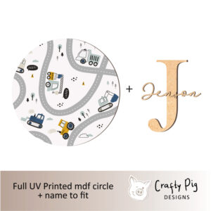 Printed Circle with Road-Transport Design with letter and name